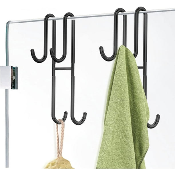 Shower Door Hooks, 2 Piece Double Towel Hooks for Bathroom Frameless
