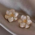 thumbnail image 3 of EOEMY 18K Gold Plated White Flower Crystal Stud Earrings Womens Jewellery Accessories, 3 of 9