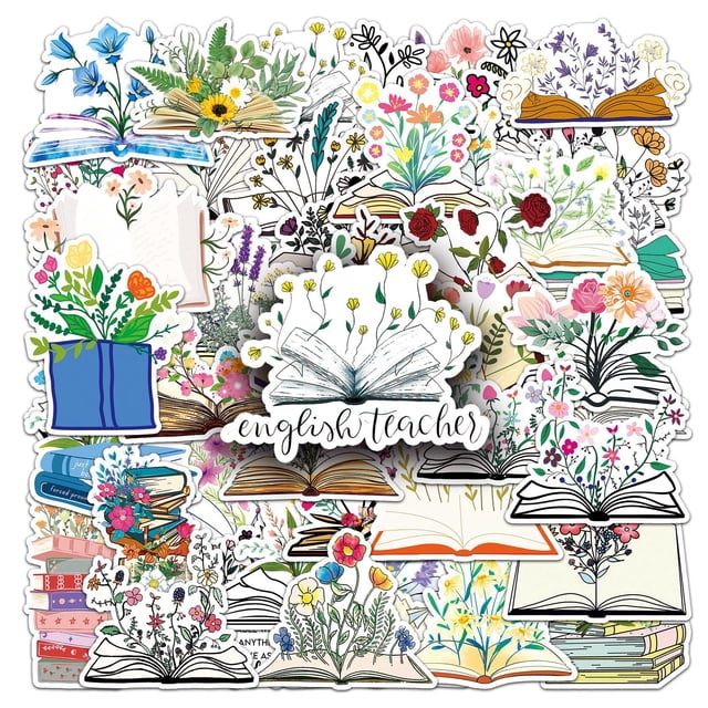 Pegatinas Book Flower, 50 unidades, libro abierto estético con flores