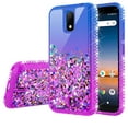 thumbnail image 2 of Liquid Glitter Phone Case for Cricket Debut/Vision 3/AT&T Calypso 1 & 2 (U318AA/U319AA) Case Cover w/Tempered Glass Screen Protector - Purple/Blue, 2 of 5