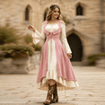 thumbnail image 6 of KLHDSF Women's's Medieval Renaissance Costume Cosplay Over Dress | 2 Pics Set,Long Flare Sleeve,Renaissance faire,Cosplay, Halloween Pink L, 6 of 6