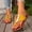 #0028-Yellow, variant on Xucatan Women's Patent Leather Mule Heels, Pointed Toe Open Back Slippers with Crisscross Strap, Metallic Low Heel Dressy Sandals, Versatile Glossy Summer Footwear for Party Office Gift