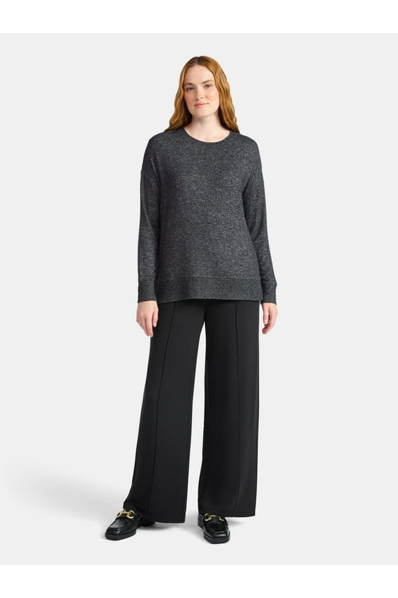 Women's Hacci Knit Tee with Long Sleeves, Sizes XS-XXXL