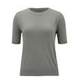thumbnail image 4 of Gray Dress Shirts For Women, Polyester Spring Shirts For Women 2024, Trendy Tops For Women 2024, Women's Round Neck Short Sleeved Loose T Shirt With A Knit Bottom Short Top, 4 of 9