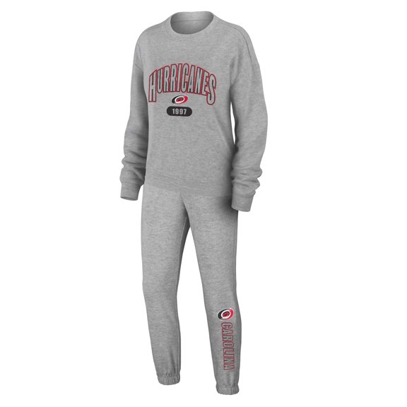 Women's WEAR by Erin Andrews Heather Gray Carolina Hurricanes Knit Long Sleeve Tri-Blend T-Shirt & Pants Sleep Set