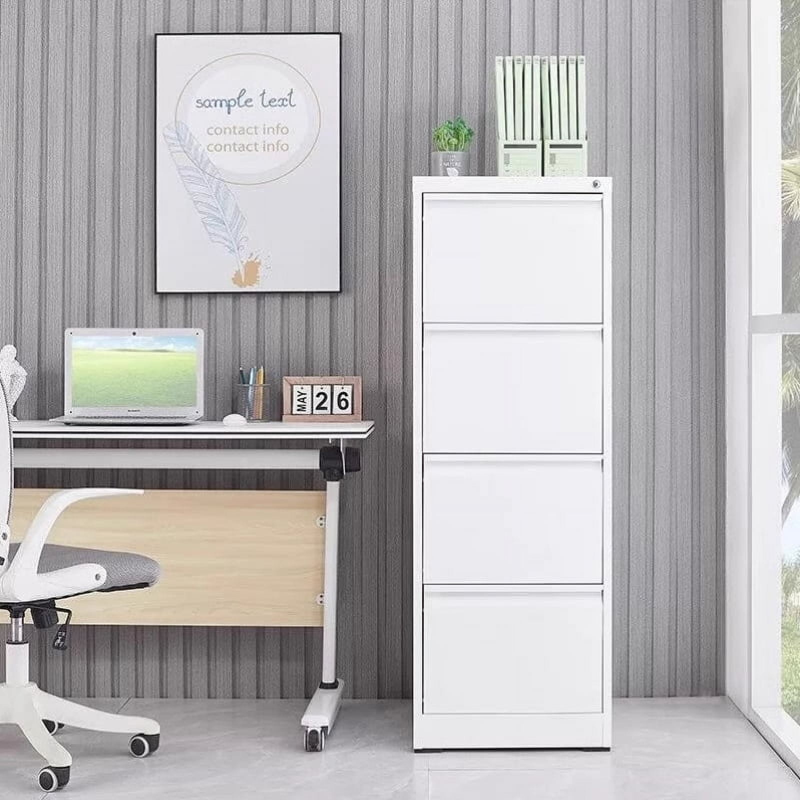 Dtwnek 4 Drawer File Cabinet with Lock, Metal Vertical File Storage Cabinet Office Home Steel Cabinet for A4/Letter Size, White