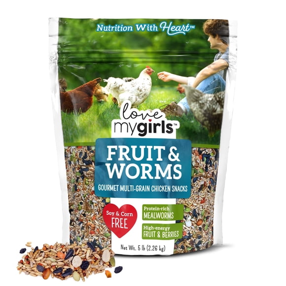 Snack para pollos Fruit & Worms de Love My Girls, bolsa de 2,3 kg