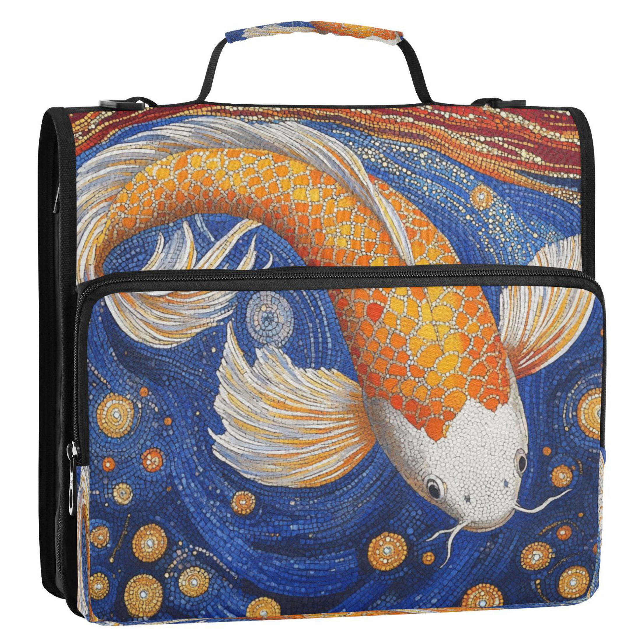 YAZAOO Zipper Binder trapper keeper Documents Organized Design Cosmic Koi Printed