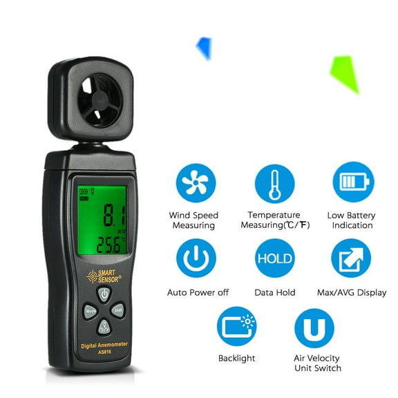 SMART SENSOR Anemometer,Speed Meter Air Wind Speed Meter Lcd Wind Speed Anemometer Lcd Wind Air Velocity Temperature Velocity Temperature With Qisuo Eryue Huiop