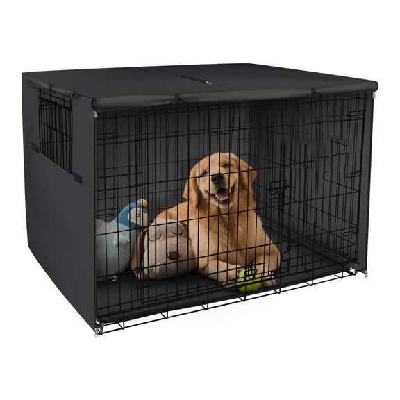 Dog Crate Cover Heavy Duty Polyester Pet Kennel Sunshade Universal Fit for 42 inches Wire Cage (Black)