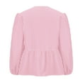 thumbnail image 5 of LEBONYARD Womens Shirts Long Sleeve,Long Sleeve T-Shirt for Women Tops Winter & Fall,Women's Long Sleeved Striped Regular Casual Drawstring Shirt With Bubble Sleeve Top Pink M, 5 of 6
