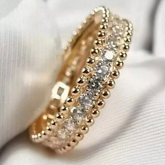 2.10Ct Round Cut Diamond Women's Full Eternity Wedding Ring 14K Yellow Gold Plated