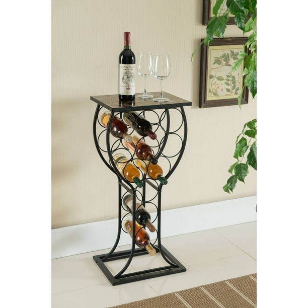 Preston Free Standing Wine Rack Table, Black Metal & Faux Marble Top