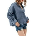 thumbnail image 5 of Lovskoo Womens Denim Tops Pullover Trendy Casual V Neck Loose Fit Puff Sleeve Jean Cotton Shirts Blue, 5 of 9