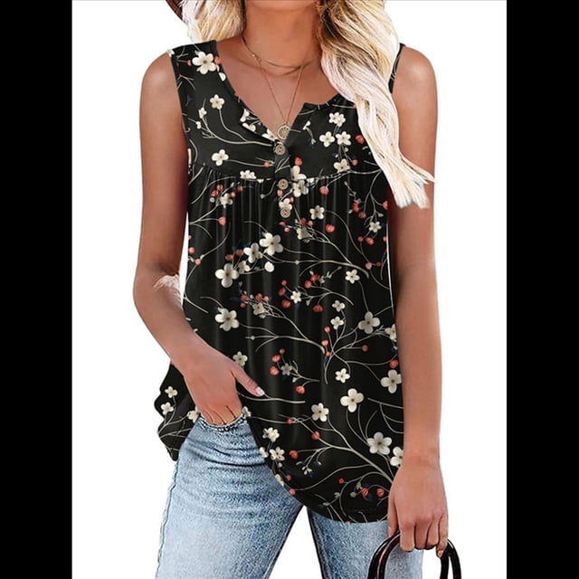 Camisetas de Tirantes de Verano para Mujer, Sin Mangas, Holgadas, Estilo Henley, con Botones, para Combinar con Leggings, Blusa Plisada Informal. Color XXL