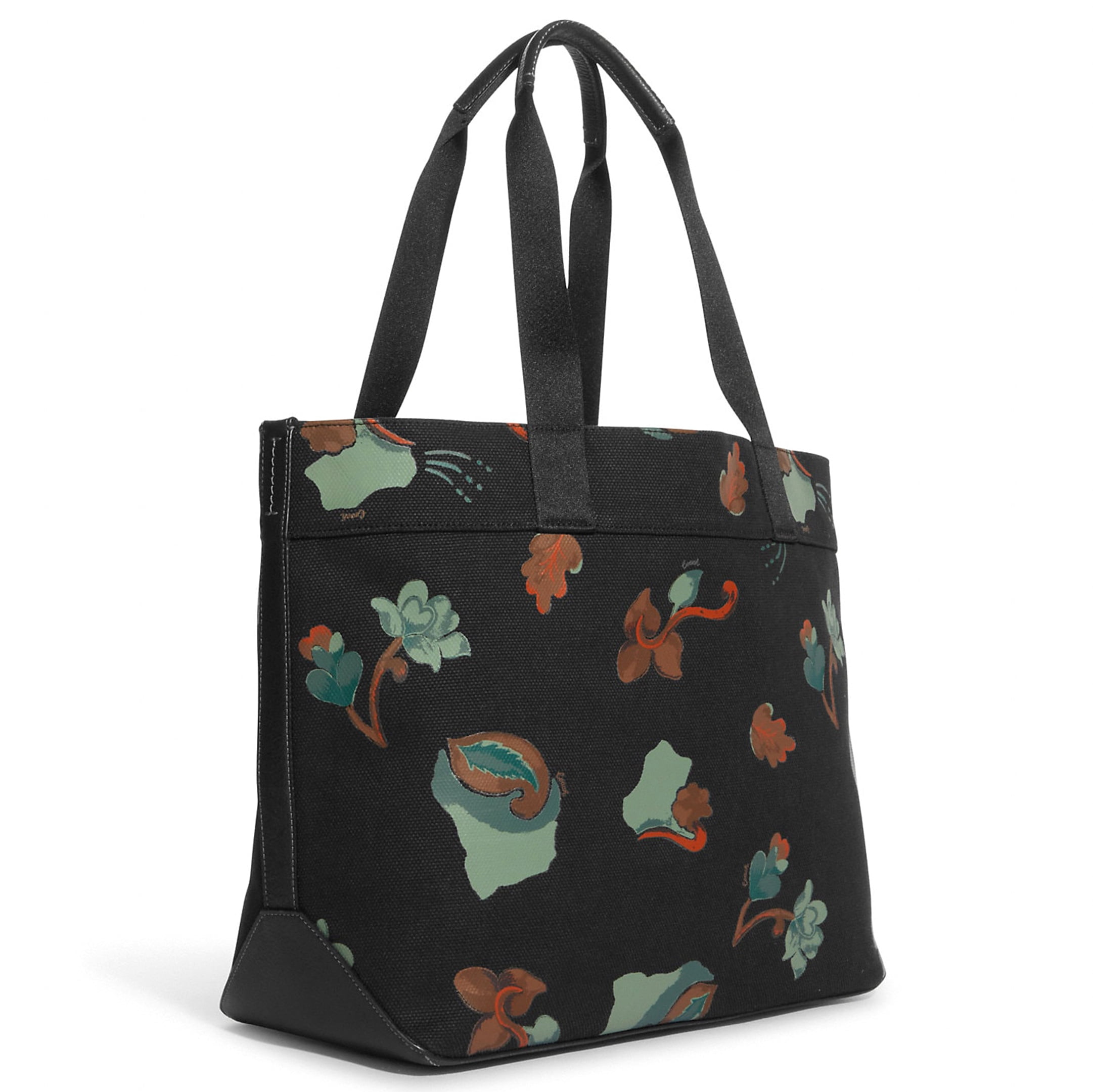 Coach Men's Large Snap Canvas Tote Handbag with Dreamy Leaves Print (Black Multi)