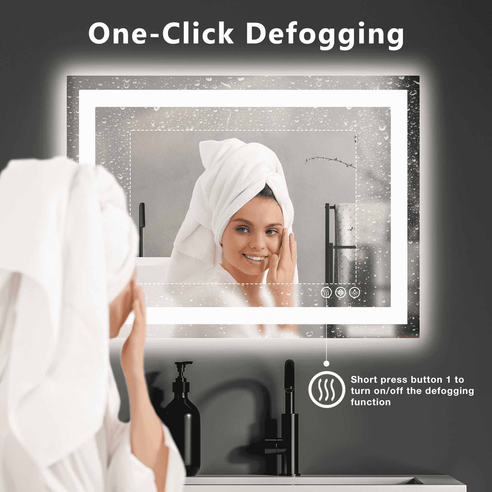 MAYEERTY 28"x36" Anti-fog LED Bathroom Mirror, Wall Mounted Vanity Mirror