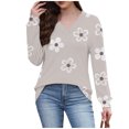 thumbnail image 4 of Womens Tops Long Sleeve Print V-Neck Regular Sleeve Casual Pullover Winter Top,Tops for Women Khaki L, 4 of 6