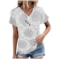 thumbnail image 2 of Fiudx Camisas de Mujer Top/Camisa de Manga Corta con Cuello En V Plisado Estampado de Verano para Mujer, 2 of 5