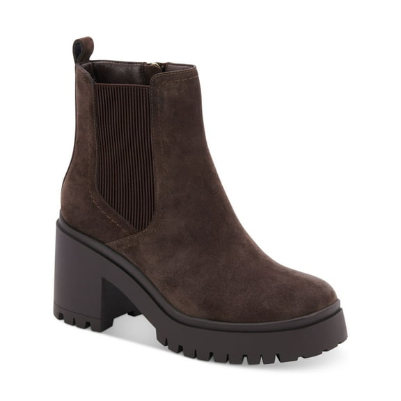 AQUA COLLEGE Womens Brown 1" Platform Waterproof Slip Resistant Raine Round Toe Block Heel Zip-Up Chelsea 9.5 M