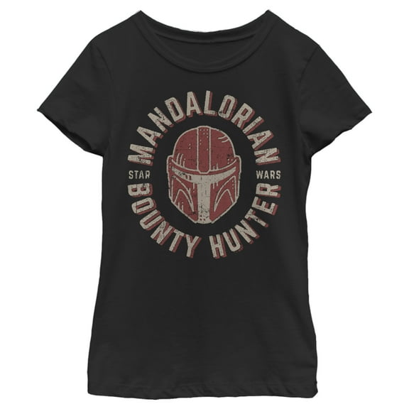Girl's Star Wars: The Mandalorian Helmet Stamp Graphic Tee Black Small