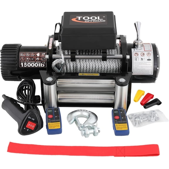 15000 lbs Electric Winch, 12V Steel Rope Trailer Winch with Wireless & Wired Remote, Waterproof Recovery Winches for Towing ATV/UTV Off Road, Boat, Black