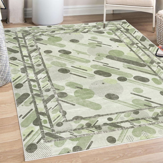 Geometric Decorative Rug, Abstract Diagonal Striped Look Rounds and Ovals on Backdrop Art, Quality Carpet for Bedroom Dorm and Living Room, 6 Sizes, Pistachio Green, by Ambesonne
