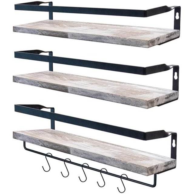 Trustmade T-FL3-R Étagères Flottantes avec Porte-Serviettes & Étagères de Rangement Murales Organizer&44; Rustique - 3 Pièces