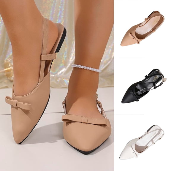 Miluxas Womens Slingback Flats Bow Slip on Dress Shoes Buckle Comfortable Ballet Flats Pointed Toe Flat Party Work Shoes White 9.5(43)