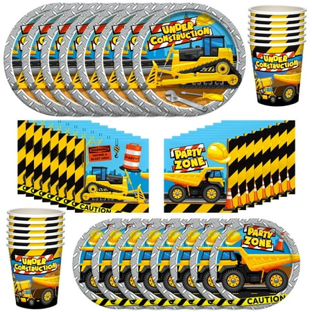 Construction Party Supplies Tableware Classic Set for 24 Guests