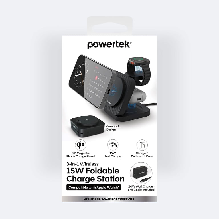 Powertek 3-in-1 Qi2 Wireless Charging Station, Black photo 5
