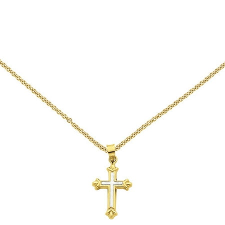 14kt Yellow Gold with Rhodium Hollow Cross Pendant