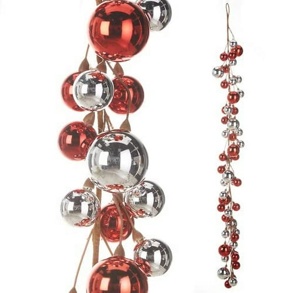 RAZ Imports Red and Silver Ball Garland, 4-Foot Length, Plastic