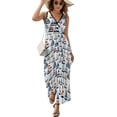 thumbnail image 2 of Blue, Red, Yellow Sailboat Pattern Dress Fashion Boho Beach Long Dresses Female Party Printed Maxi Dress, 2 of 9