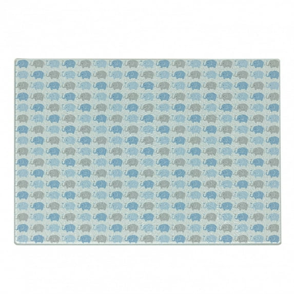 Grey Blue Cutting Board, Cartoon Elephants Animals with Heart Motifs Wildlife, Decorative Tempered Glass Cutting and Serving Board, Small Size, Blue Pale Blue and Grey, by Ambesonne