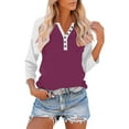 thumbnail image 2 of Womens 3/4 Sleeve Tops with Buttons Colorblock Raglan Tshirts Henley Neck Base Tee Casual Fall Spring T-shirts (3XL, Hot Pink 03), 2 of 7