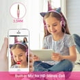 thumbnail image 3 of Qearfun Unicorn Kids Cat Ear Headphones for Girls Toddler Children Teens, Kids Wired Headphones with Microphone 3.5mm Jack, over on Ear Headset for School Unicorn Gift for Girls, 3 of 7