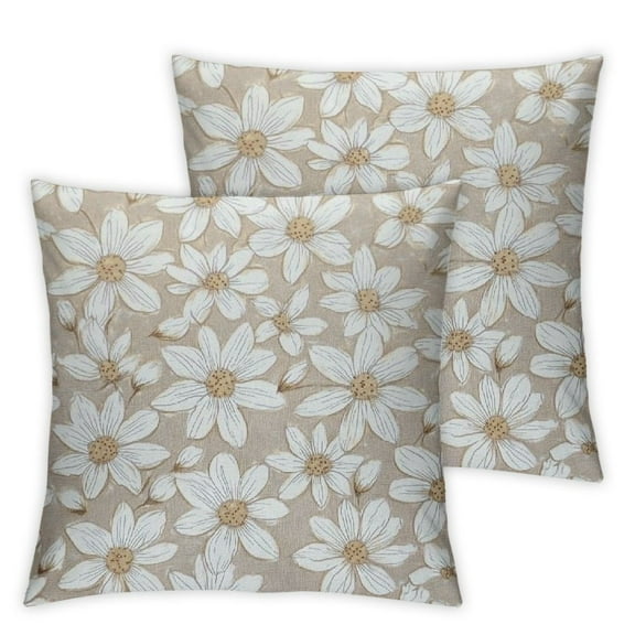 Tan Khaki Beige Daisy Floral Pillow Covers Vintage Flowers Decorative Pillow Cases Set of 2 Block Print Throw Pillows Farmhouse Decor For Sofa Couch Porch Bed Cushion Outdoor