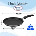 thumbnail image 2 of Alpine Cuisine Griddle Pan Aluminum 12-Inch Nonstick Coating, Griddle Pan for Stove Top with Stay Cool Handle, Durable Nonstick Cookware - Dishwasher Safe - Gray, 2 of 8