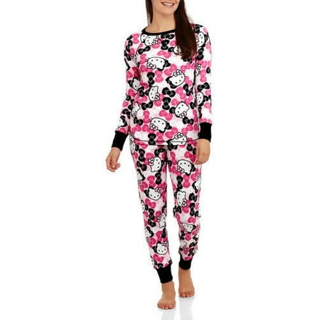 Hello Kitty Women's License Pajama Thermal Sleep Top and Pant 2 Piece Sleepwear Set