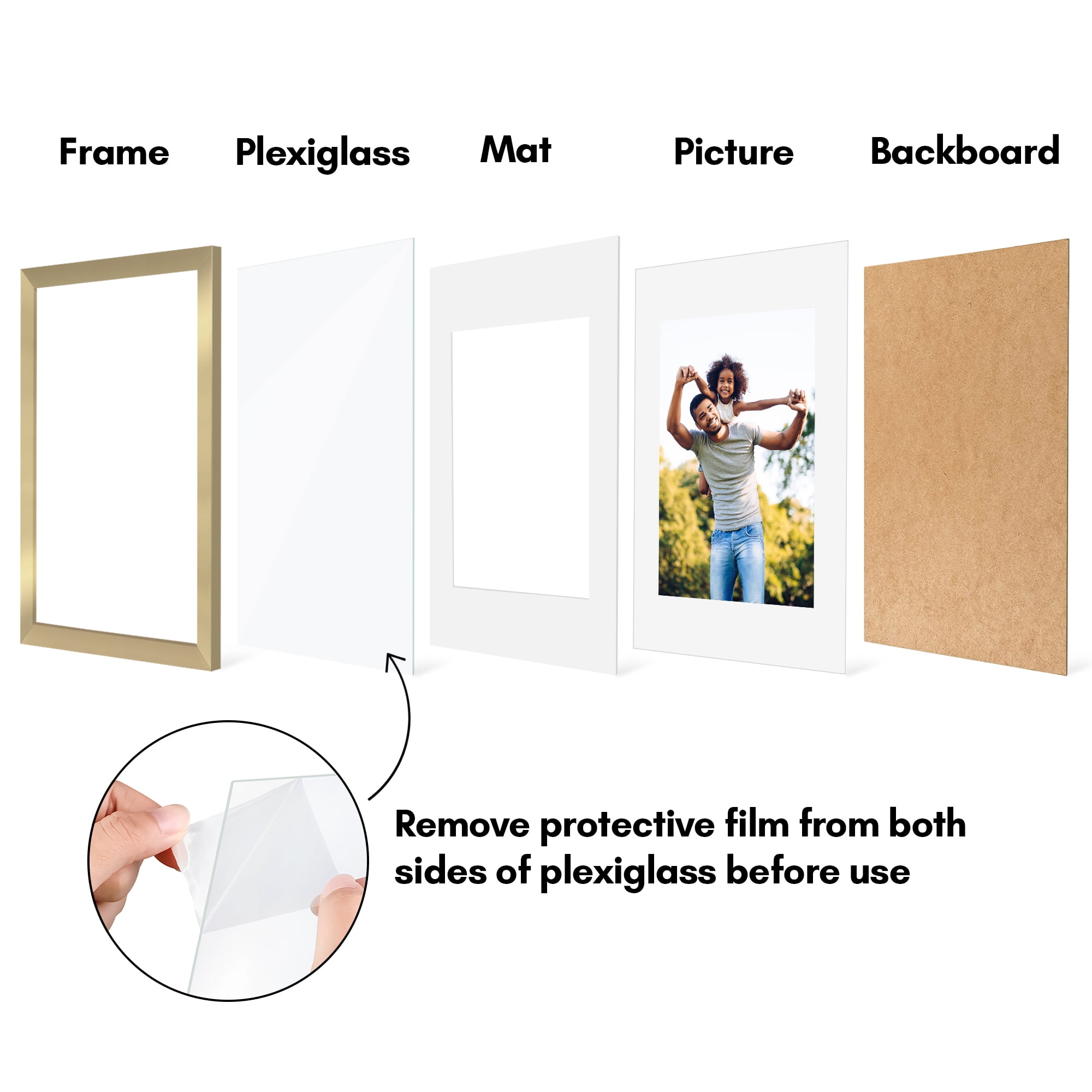 Americanflat 11x17 Picture Frame with Polished Plexiglass with 8x12 Mat 2 Pack Display Photo Galleria - Gold