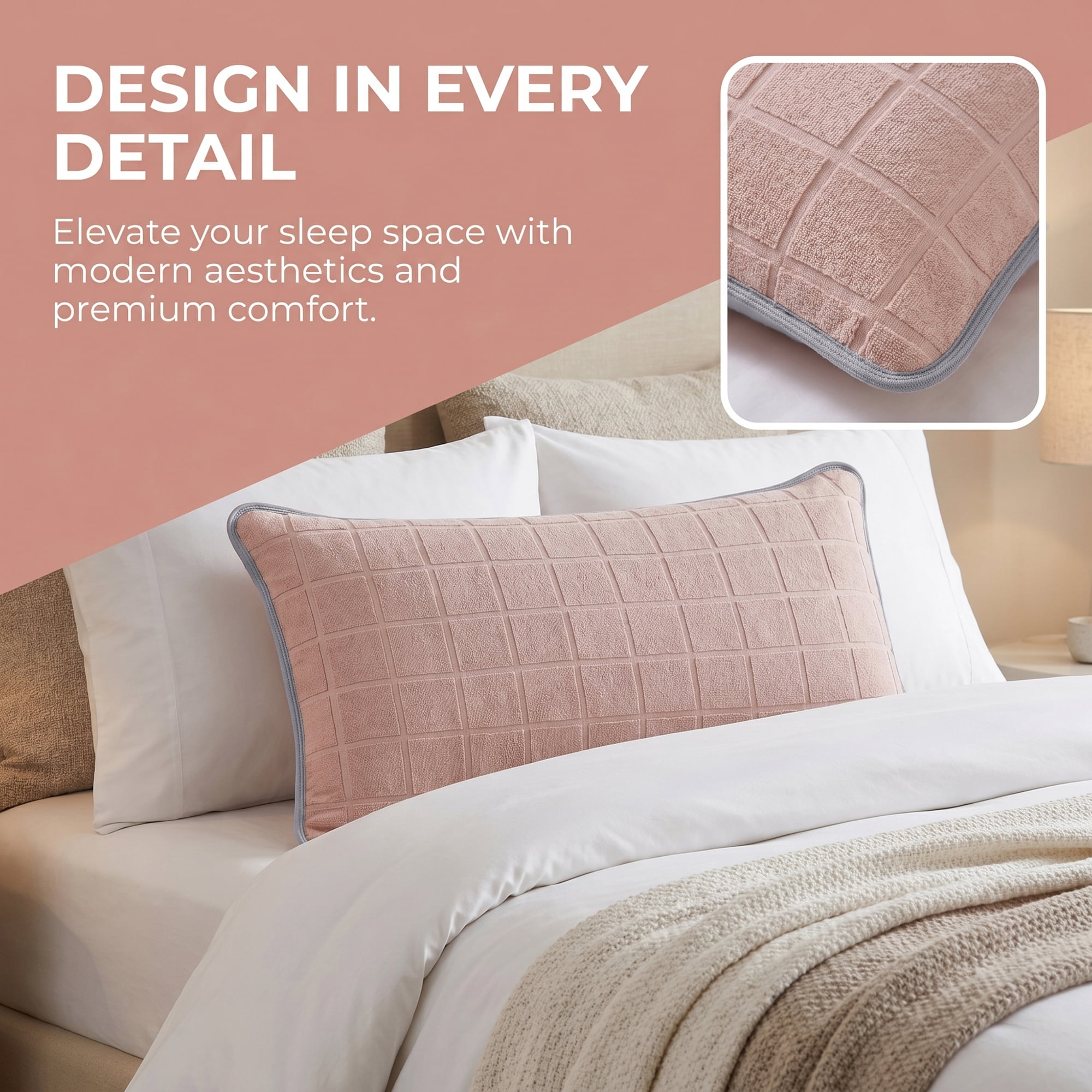 Unique Bargains Comfortable Breathable Cotton Pillow Protector with Outer Pockets Pink
