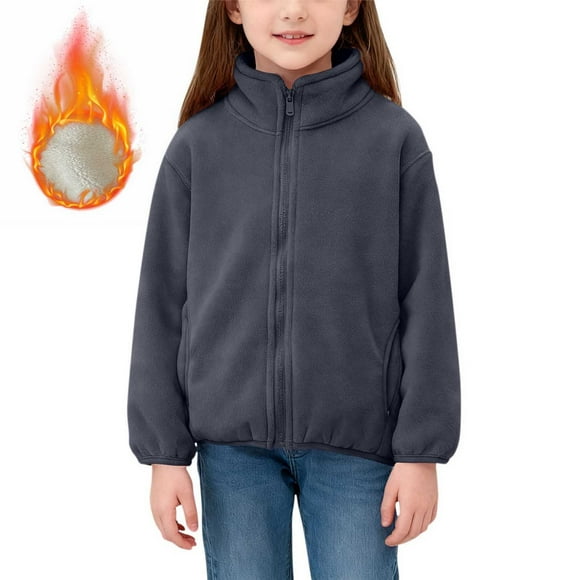 Chaquetas y abrigos casuales de manga larga sin capucha para niños, chaqueta de manga larga con cremallera de color sólido, chaqueta cálida informal de tamaño mediano para niños, blusa de poliéster pa