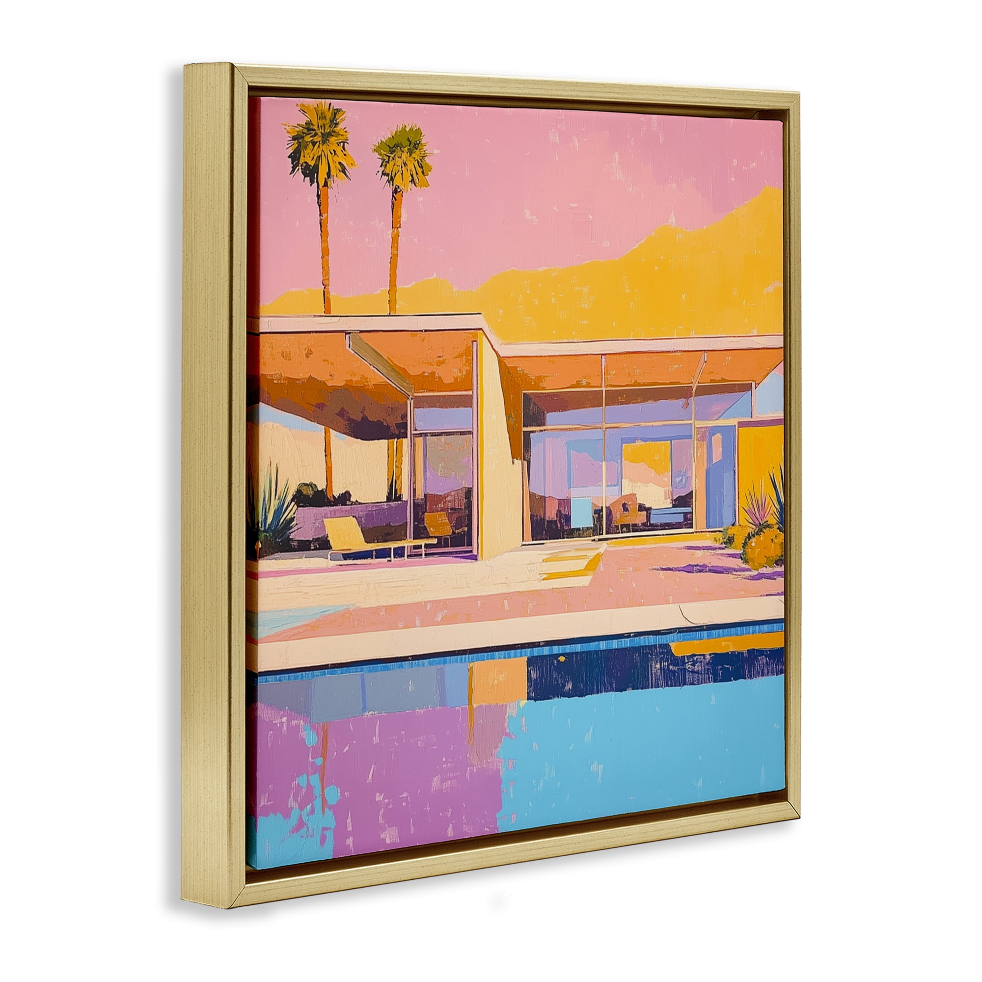 Stupell Industries Vivid Villa at Sunset Gold Framed Floater Canvas Wall Art, design by Walker Noble
