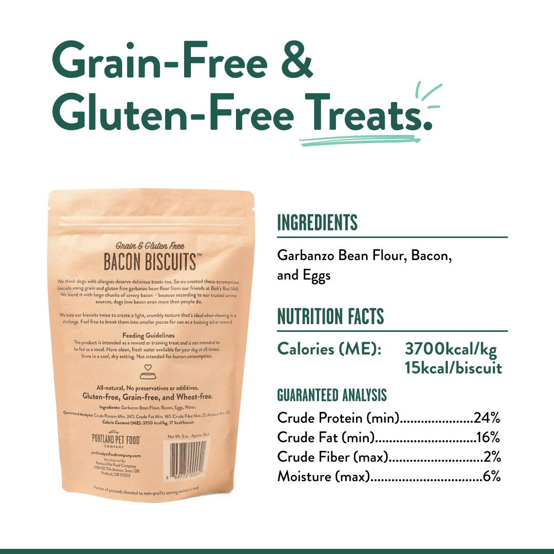 Portland Pet Food Company Bacon Dog Treats Healthy Biscuits for Large Medium & Small Dogs - Grain-Free, Human-Grade, All Natural Cookies, Snacks & Training Treats - Made in The USA - 3 Pack (5 oz)
