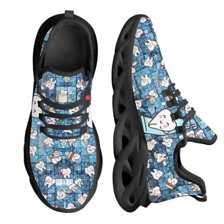 

Women Flats Cartoon Lattice Tooth Pattern Casual Shoes Breathable Mesh Female Sneakers Zapatos Mujer 2024