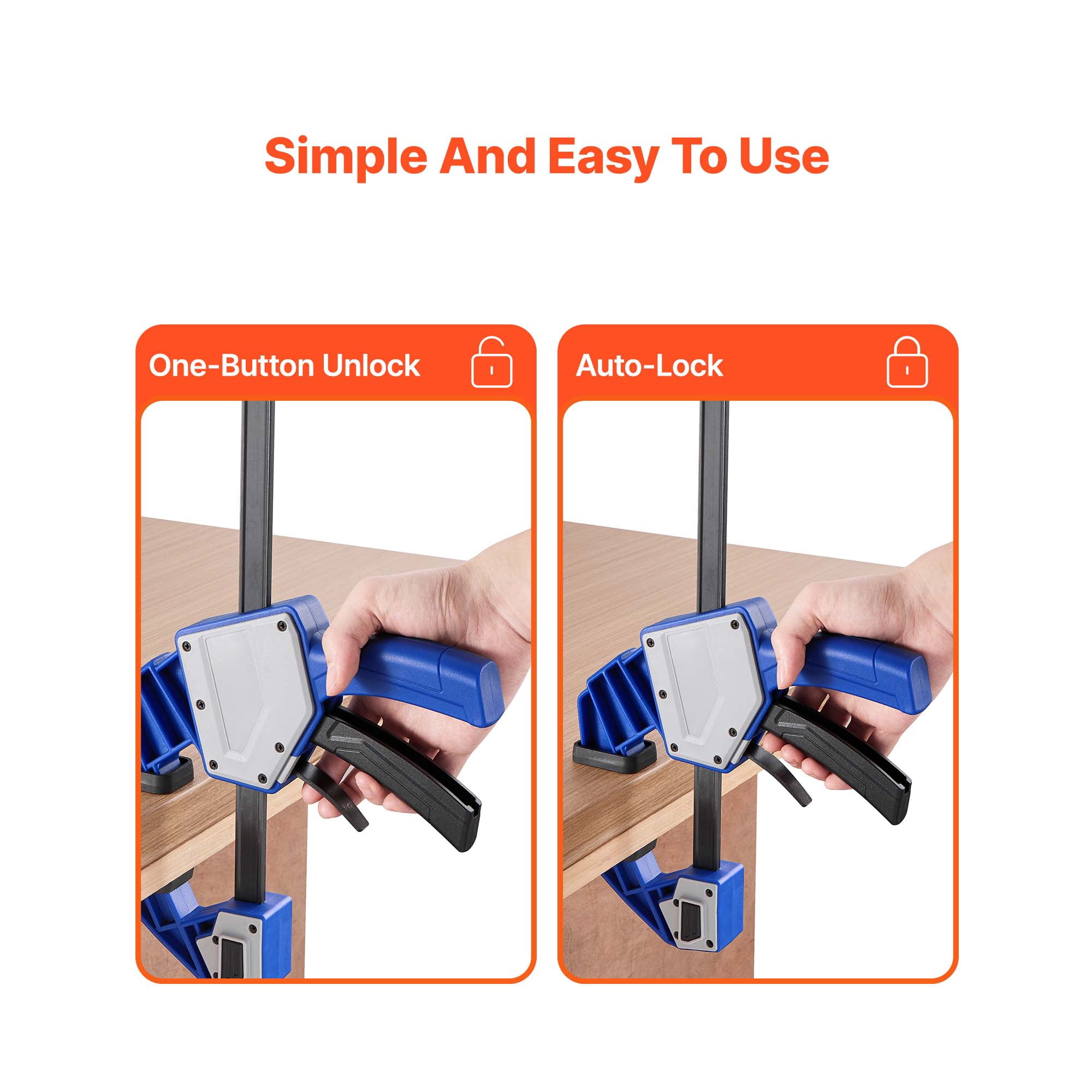 KFFKFF 24-Inch Bar Clamps for Woodworking, 2-Pack Quick-Release F-Clamps with 340 lbs Capacity, Durable Plastic and Carbon Steel, Ideal for Wood and Metal Projects, Blue and Black