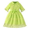 thumbnail image 2 of Vestido de manga corta con cuello vuelto para niña, primavera/verano, manga corta, color liso, 2 of 6