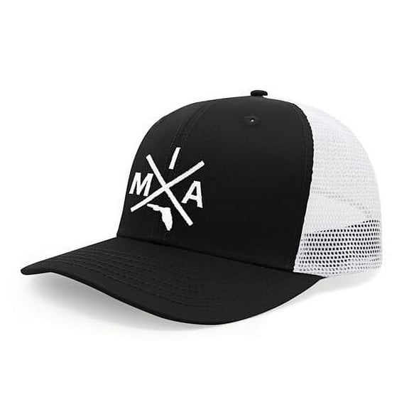 International Tie Miami MIA Hat for Men and Women - Snapback Trucker Baseball Cap (Black/White)