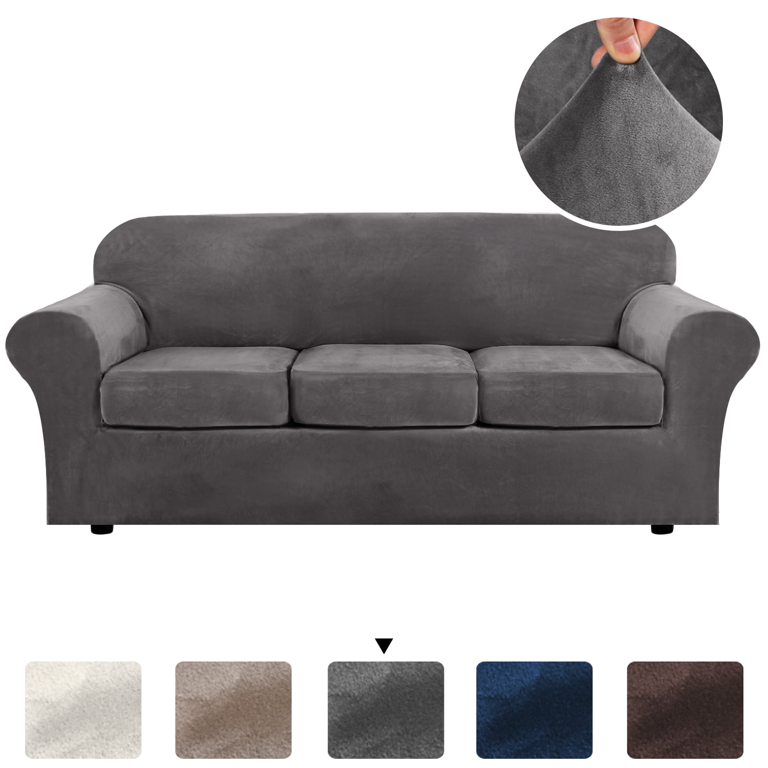H.VERSAILTEX 4 Pieces Velvet Plush Sofa Covers Stretch Couch Covers for 3 Cushion, Sofa Size